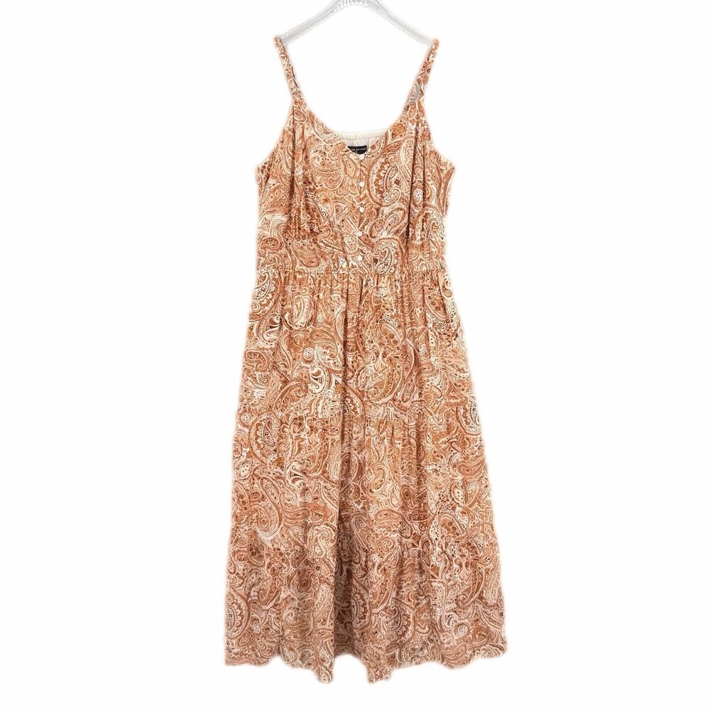 Lane Bryant PLUS Tan Brown Cream 100% Cotton Paisley Floral Cottagecore Dress